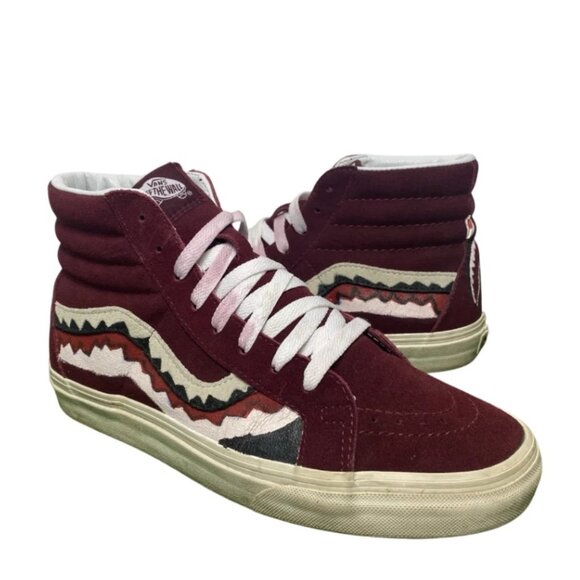 Vans Sk8 Hi Skate High Burgundy Red Athletic Sneakers Shoes Sz 8.5 Custom Paint - Picture 1 of 7